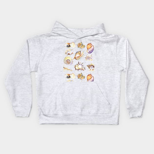 Sea shells set conch, pearl shell, scallop, clam Kids Hoodie by victoriazavyalova_art